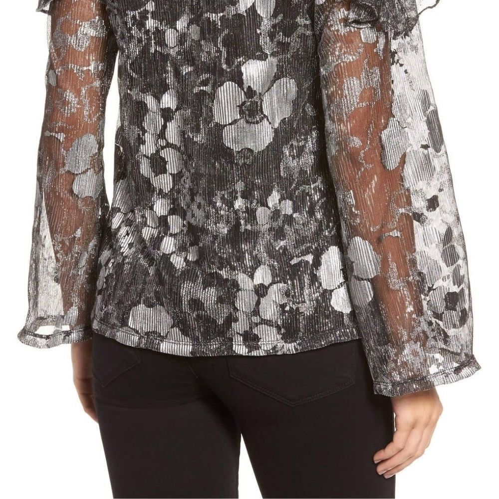 Michael Kors Ruffle Metallic Cold Shoulder Top - Picture 4 of 4